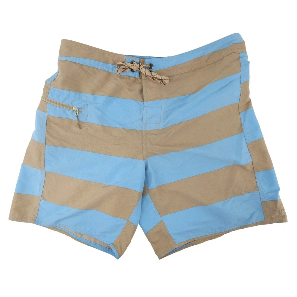 Patagonia‎ Minimalist Wavefarer Striped Board Shorts Blue Tan Mens Size 33